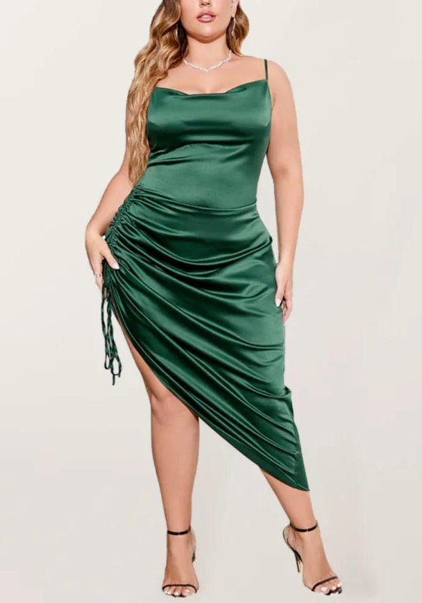 Plus Size Green Satin Dress - Miss Satin