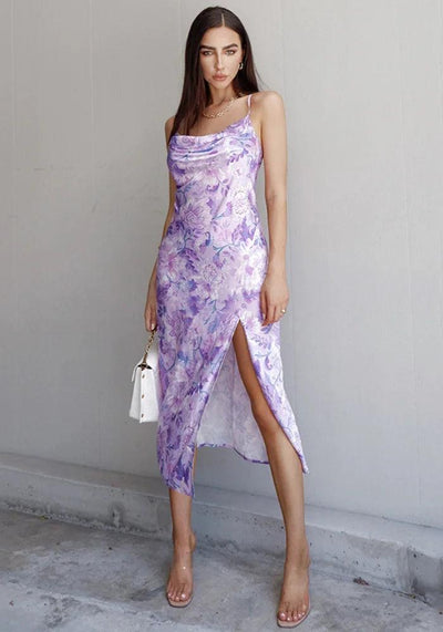 Purple Long Satin Dress