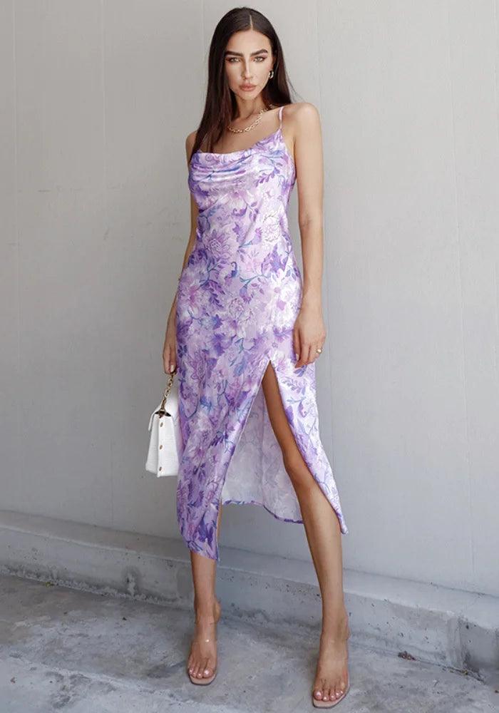purple satin midi dress Floral Cowl-Neck Slip | Lavender spaghetti straps Amarra 89401 Shoe Size:US13/UK12/46 Babyboo Patricia Maxi Dress