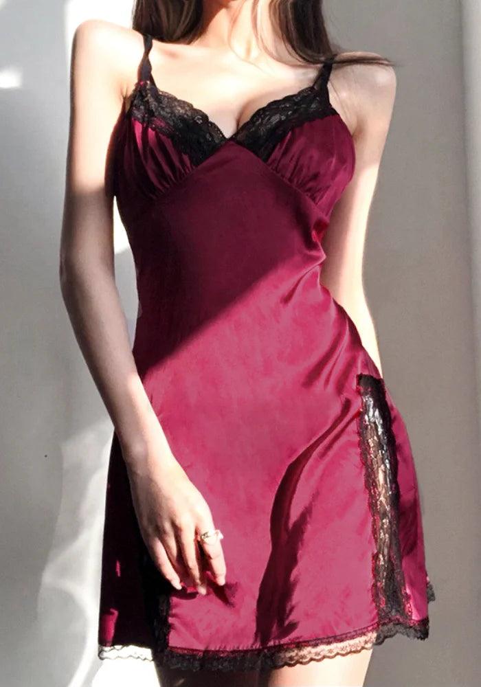 Red Satin Babydoll Dress