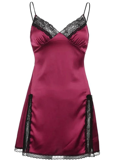 Red Satin Babydoll Dress black lace