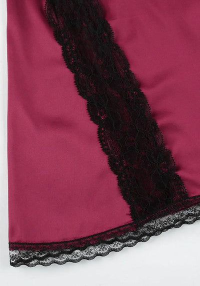 Red Satin Dress black lace