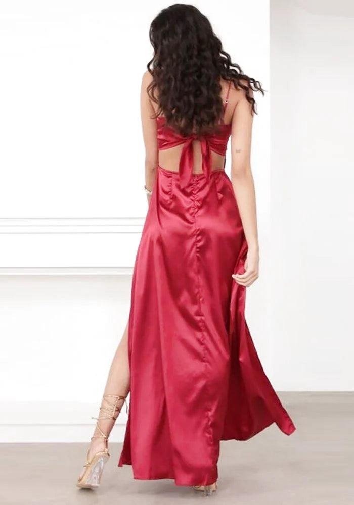 Red Satin Dress Long