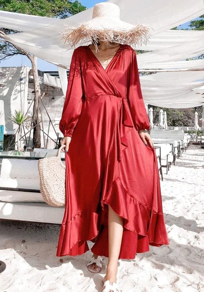 Red Satin Maxi Dress