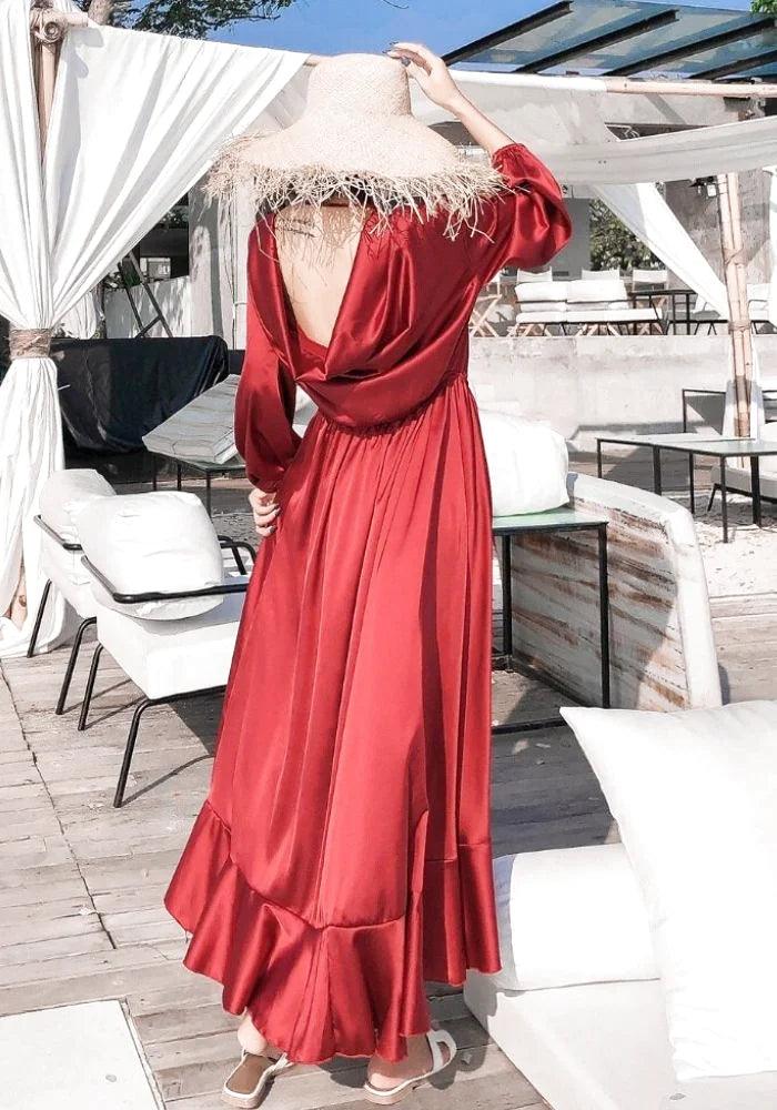 red maxi women dress