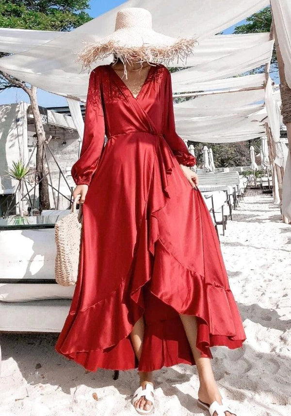 Red Satin Maxi Dress