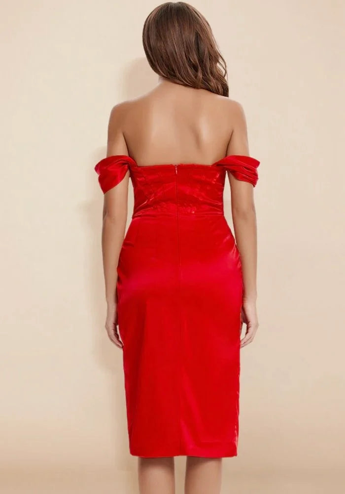 Red Satin Slit Dress