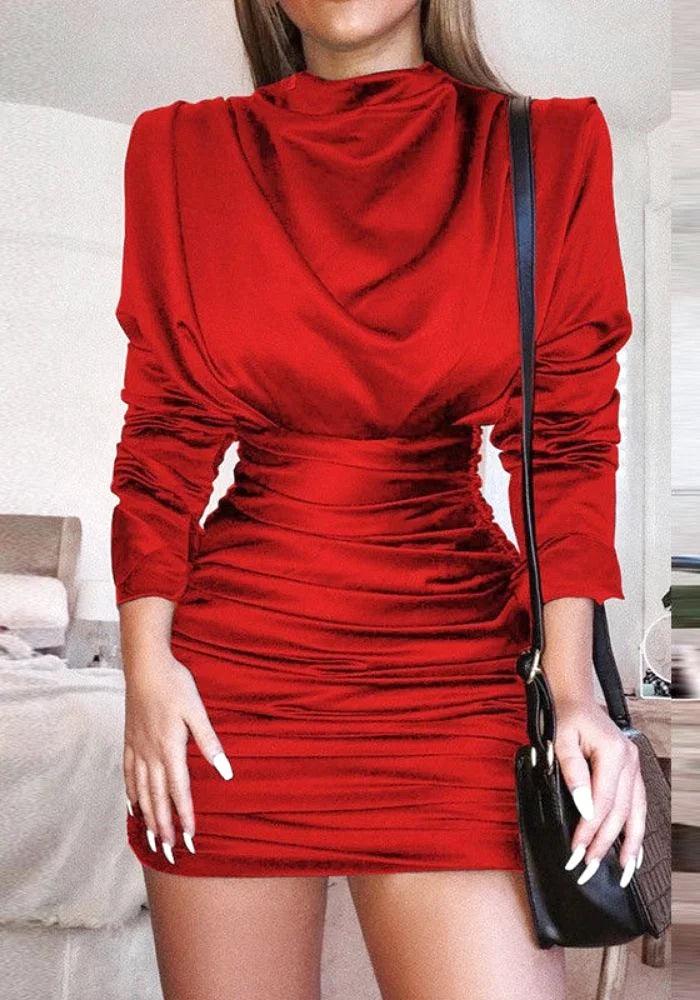 Red Satin Wrap Dress