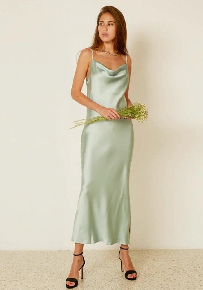 Sage Green Satin Dress
