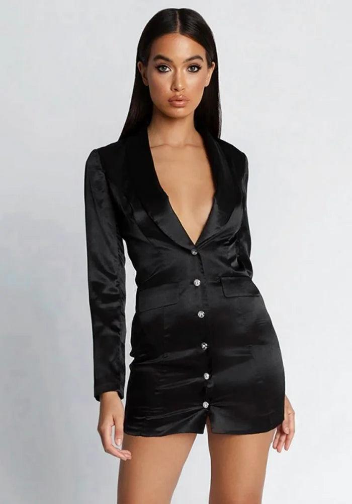 Satin Black Blazer Dress