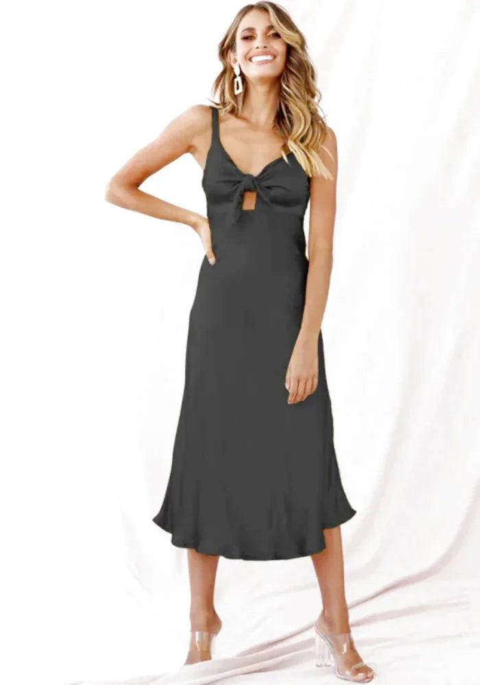 Satin Black Midi Dress - The Ultimate Fusion of Elegance and Style – Miss Satin Satin Black Midi Dress - The Ultimate Fusion of Elegance and Style – Miss Satin