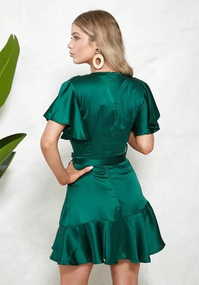 Satin Dark Green Dress slit
