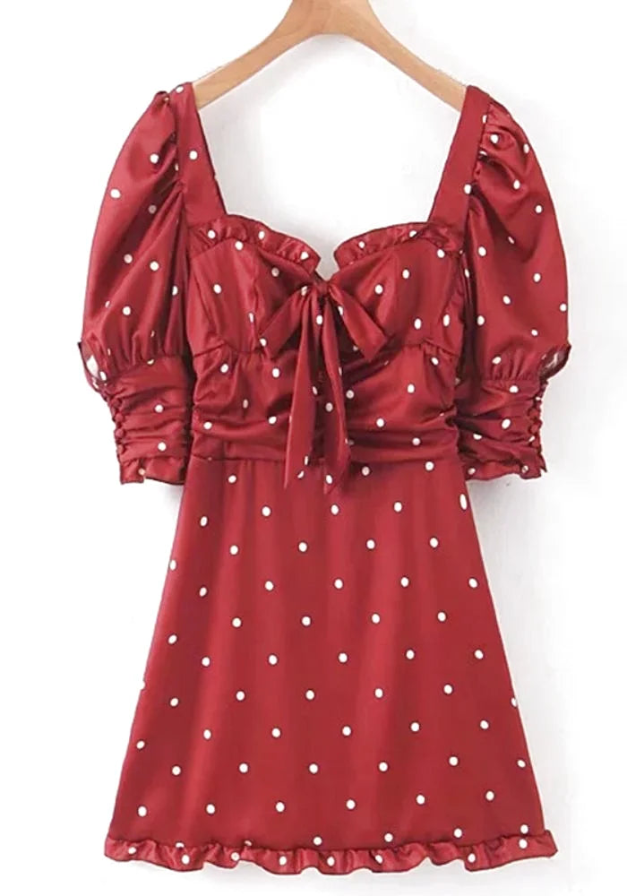 red Satin Dress Dots