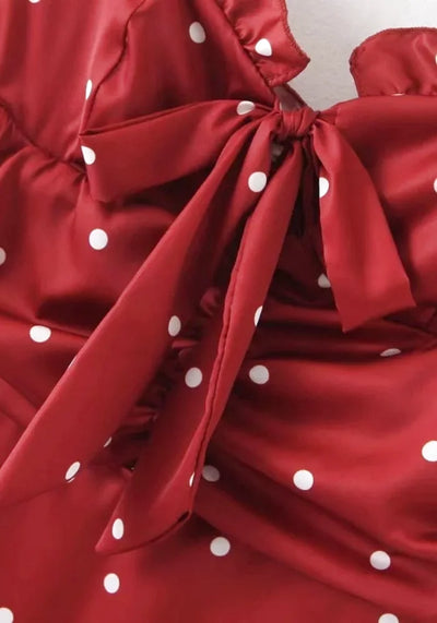 red Satin white Dots