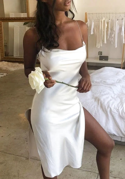 Satin Midi Dress White