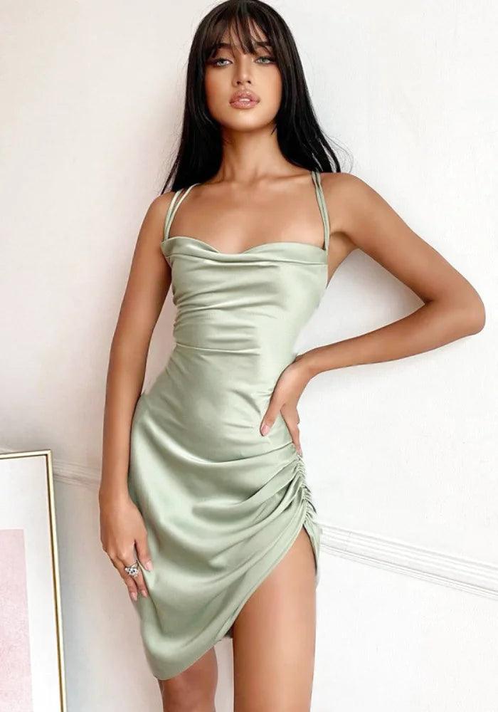 Satin Sage Green Dress