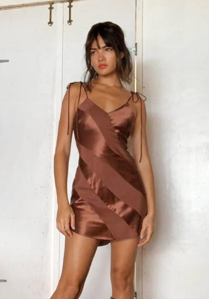 Short Brown Satin Dress cocktail