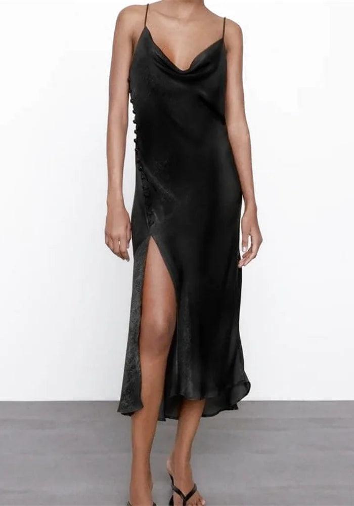 Simple Black Satin Dress