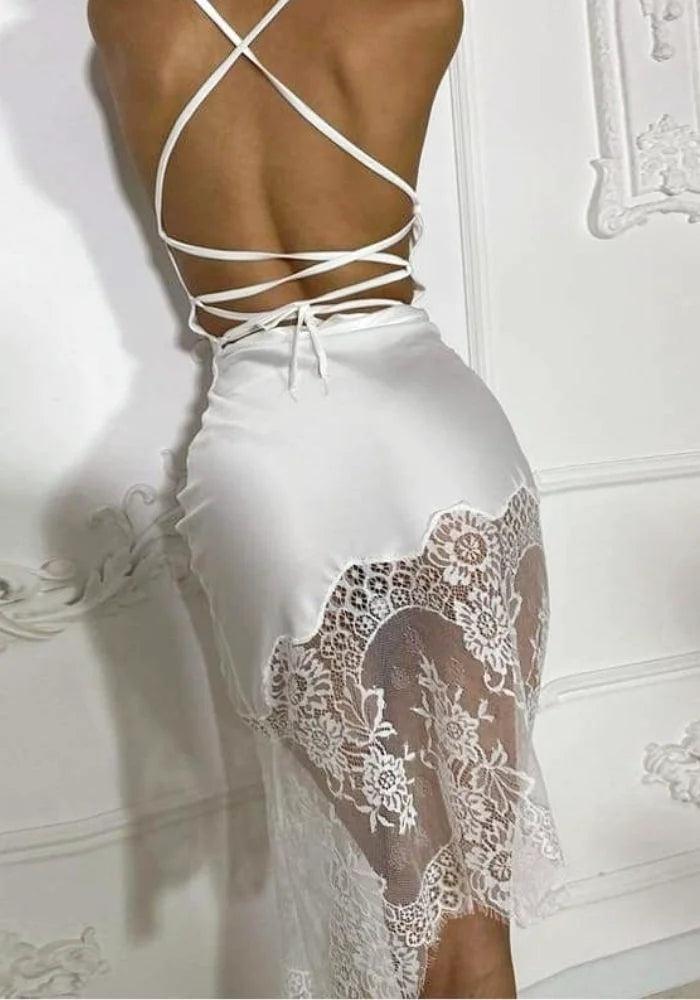 White Satin and Lace Dress