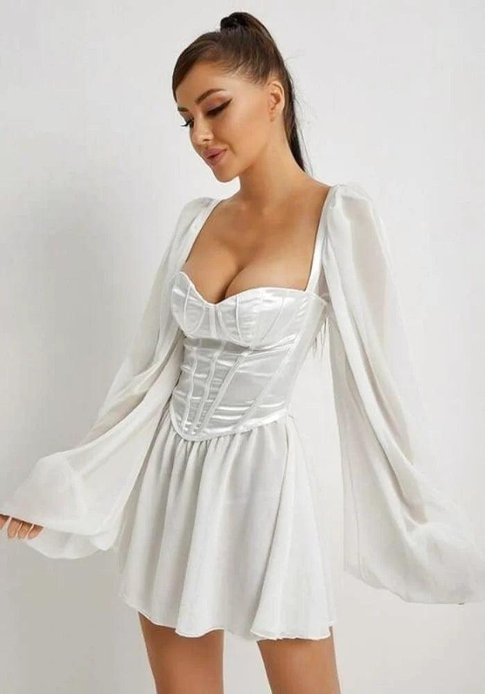 Nya Satin Corset Dress in White  Corset dress, Satin corset dress