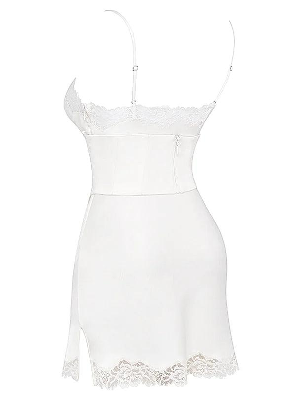 White Satin Corset Mini Dress - Miss Satin