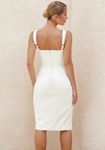 White Satin Cowl Neck Dress bodycon