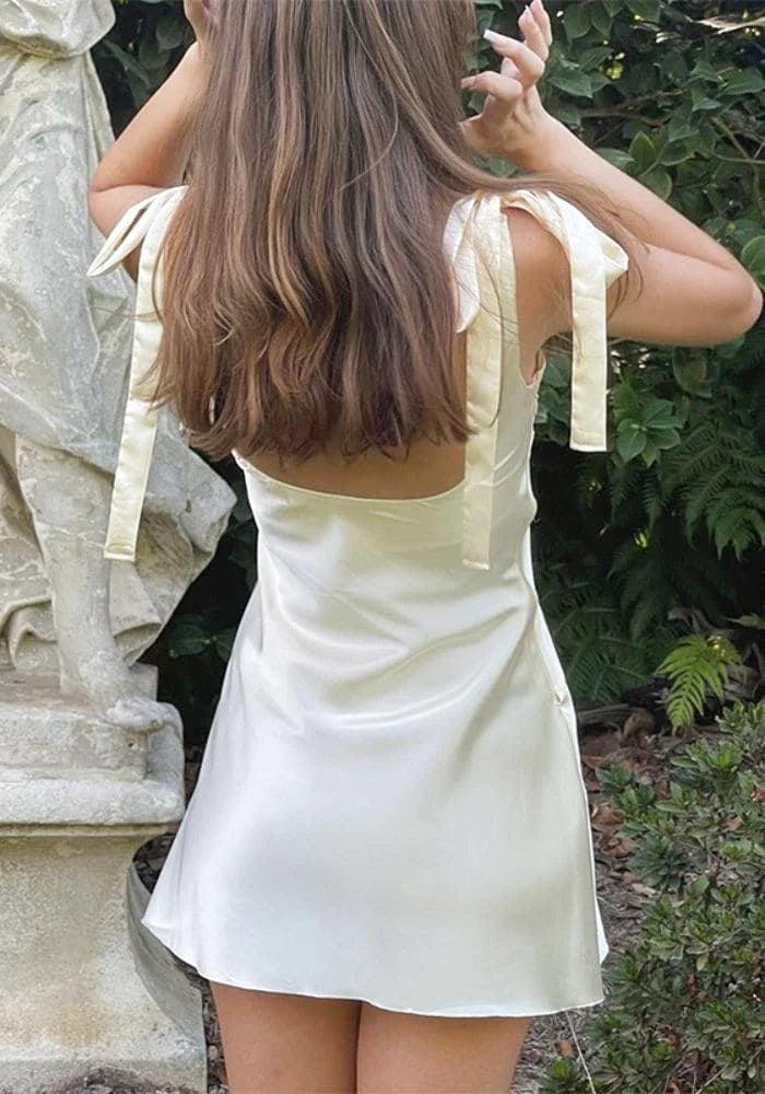 White Satin Cut Out Dress short