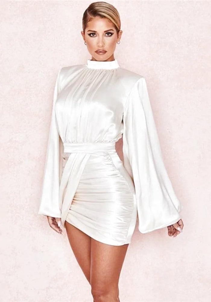 white satin dress on sexy woman