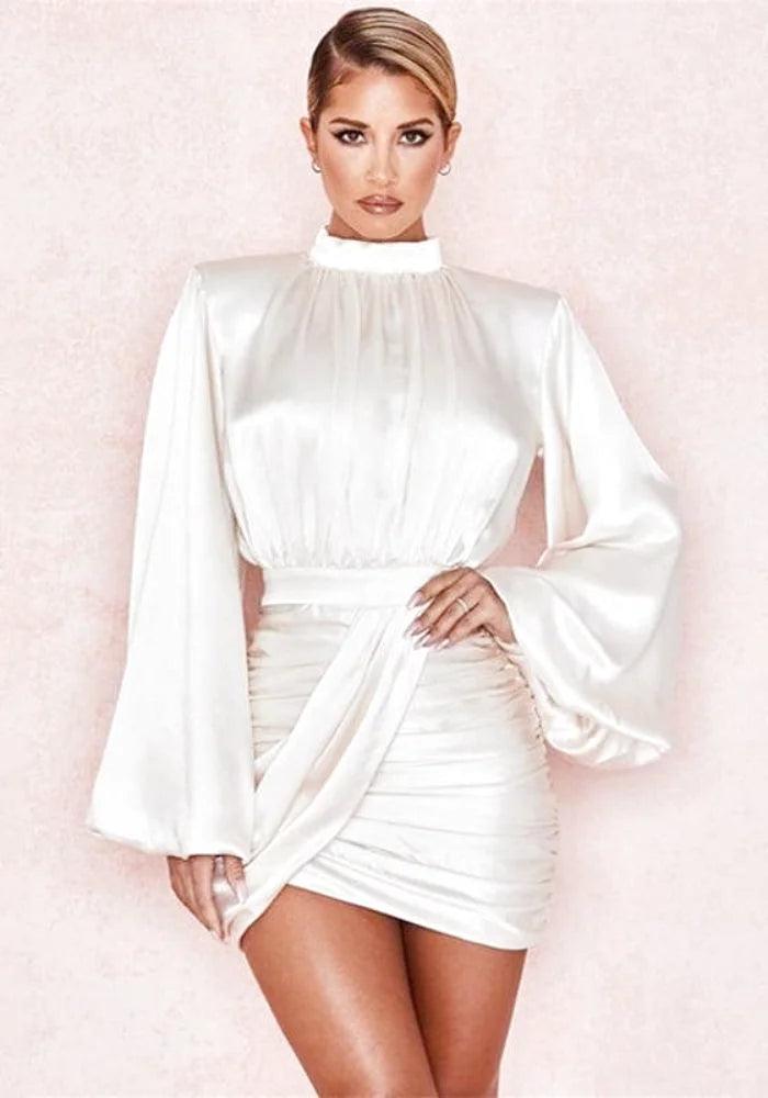 draped dress in white