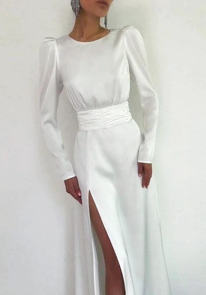 White Satin Dress Midi