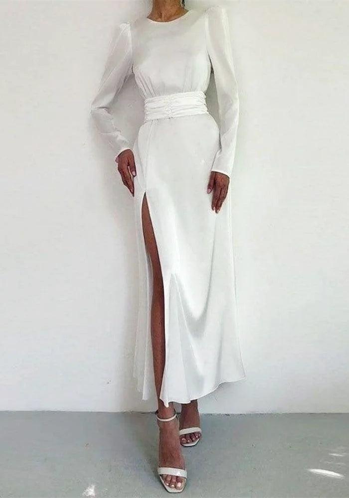 White Satin Dress Midi