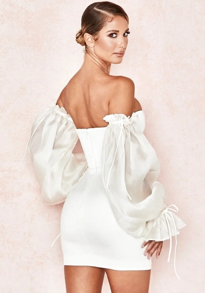 White Satin Dress With Sleeves