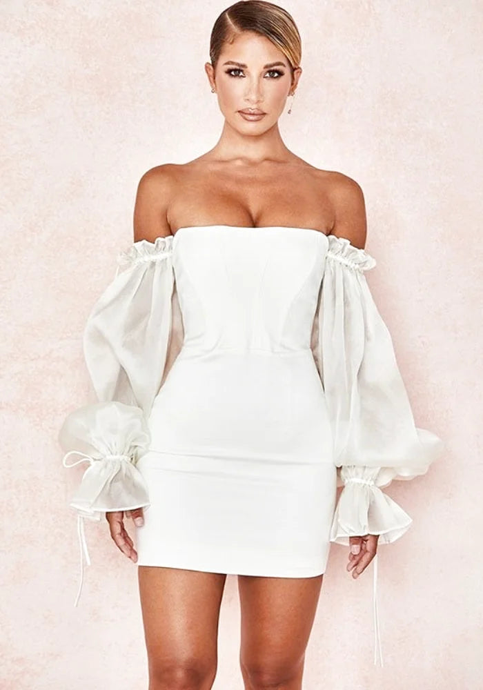White Satin Dress With Sleeves