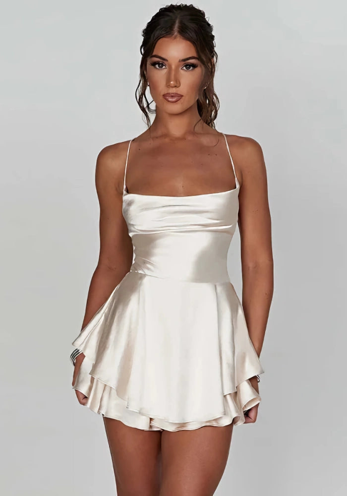 Open Back White Satin Mini Dress