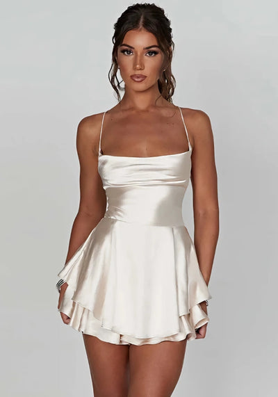 Open Back White Satin Mini Dress