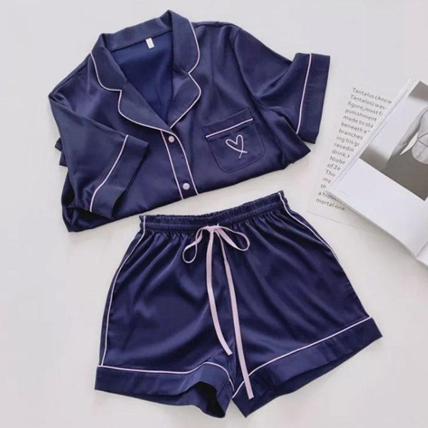 Navy Blue Satin Pajama Set