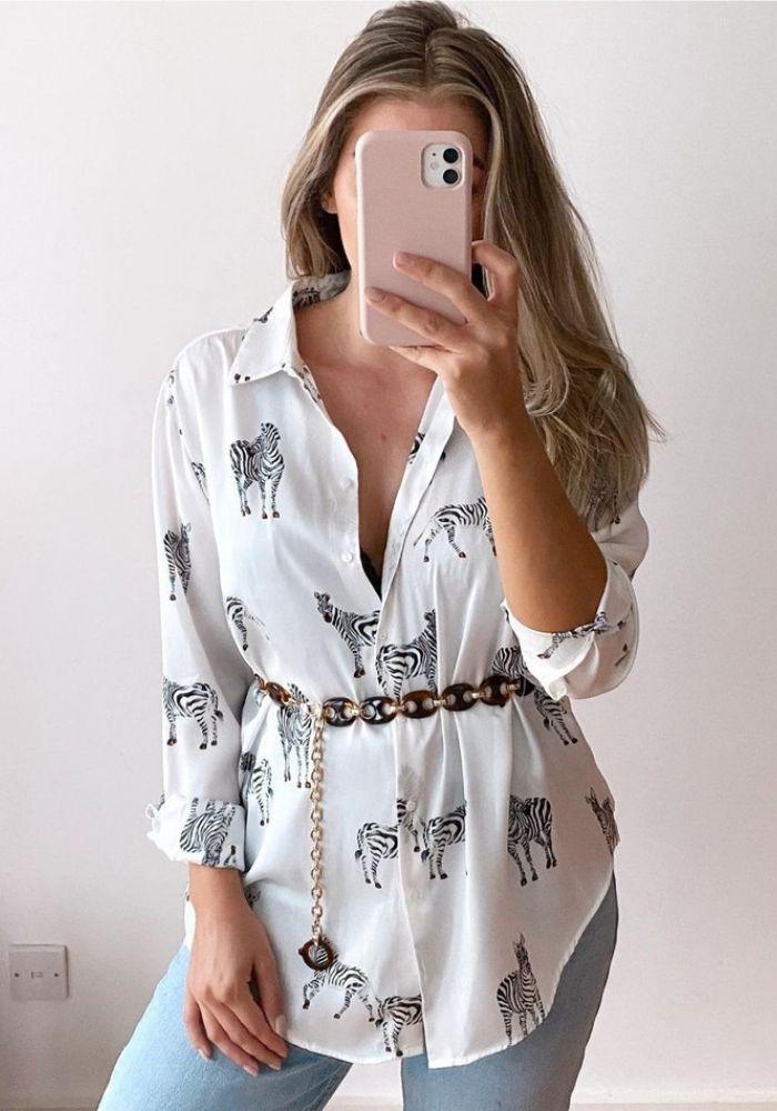 Zebra Print Satin Blouse