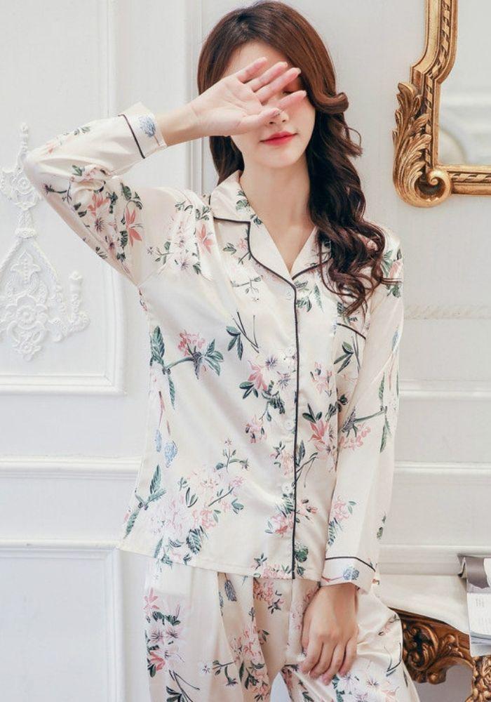 floral Print Satin Pajama Set