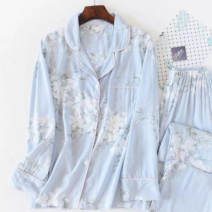 Light Blue Satin Pajama Set