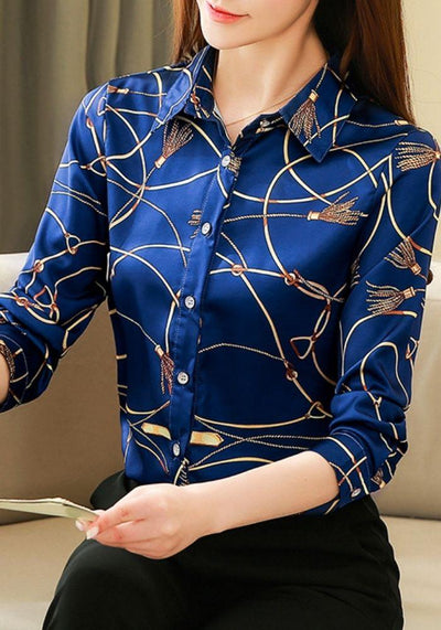 Blue Satin Blouse Long Sleeve