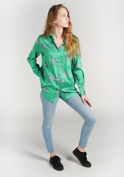 Green Zebra Satin Blouse