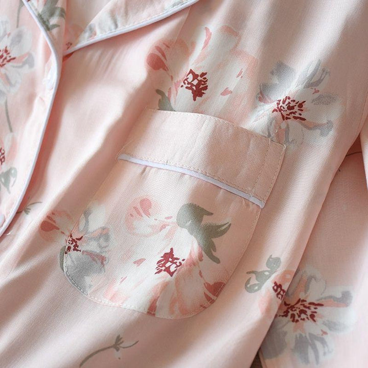 Pink Satin Pajama Set flowers