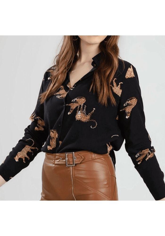 black Tiger Satin Blouse