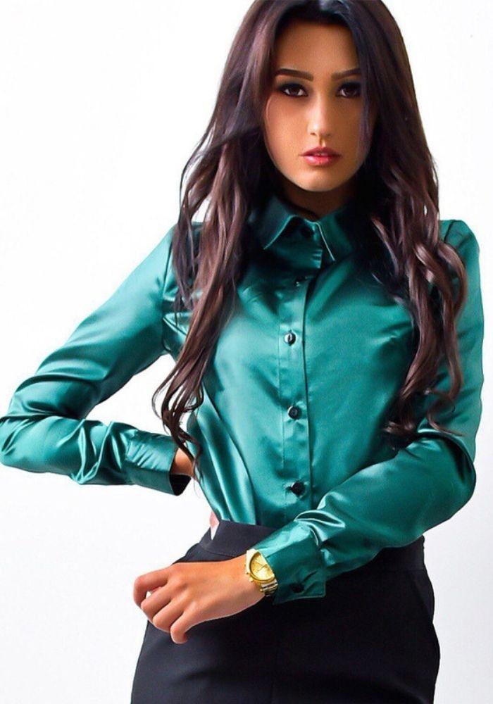 Turquoise Satin Blouse