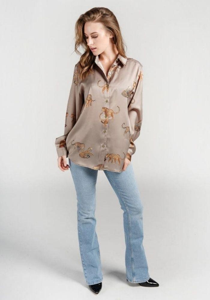 Light Brown Satin Blouse tiger