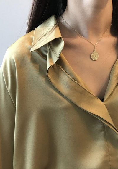 Olive Satin Blouse long sleeve