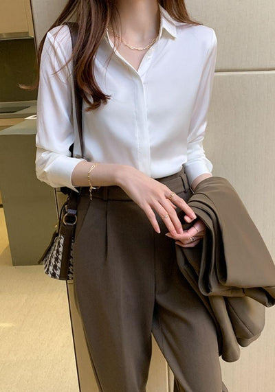 White Satin Blouse Long Sleeve design
