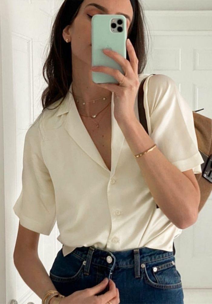 Satin Beige Blouse short sleeve