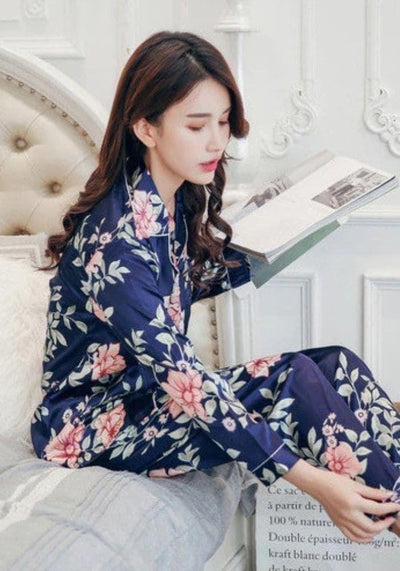 blue Floral Satin Pajama