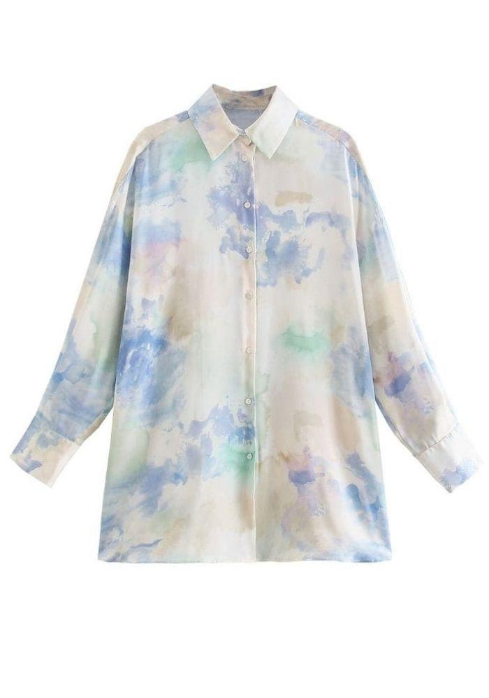 Print Satin Blouse white